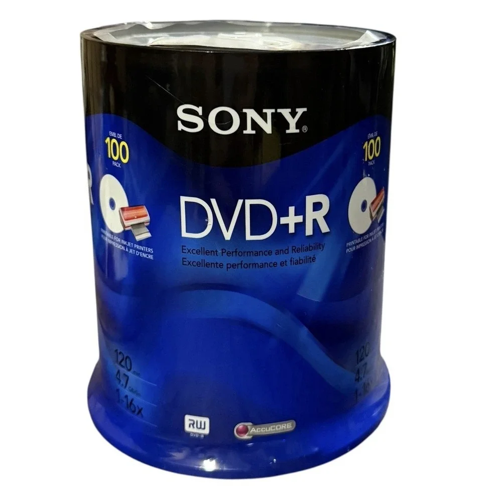 Sony DVD+R 4.7GB‎ 120min 1-16X Recordable Blank Video Discs 100 Pack NEW SEALED